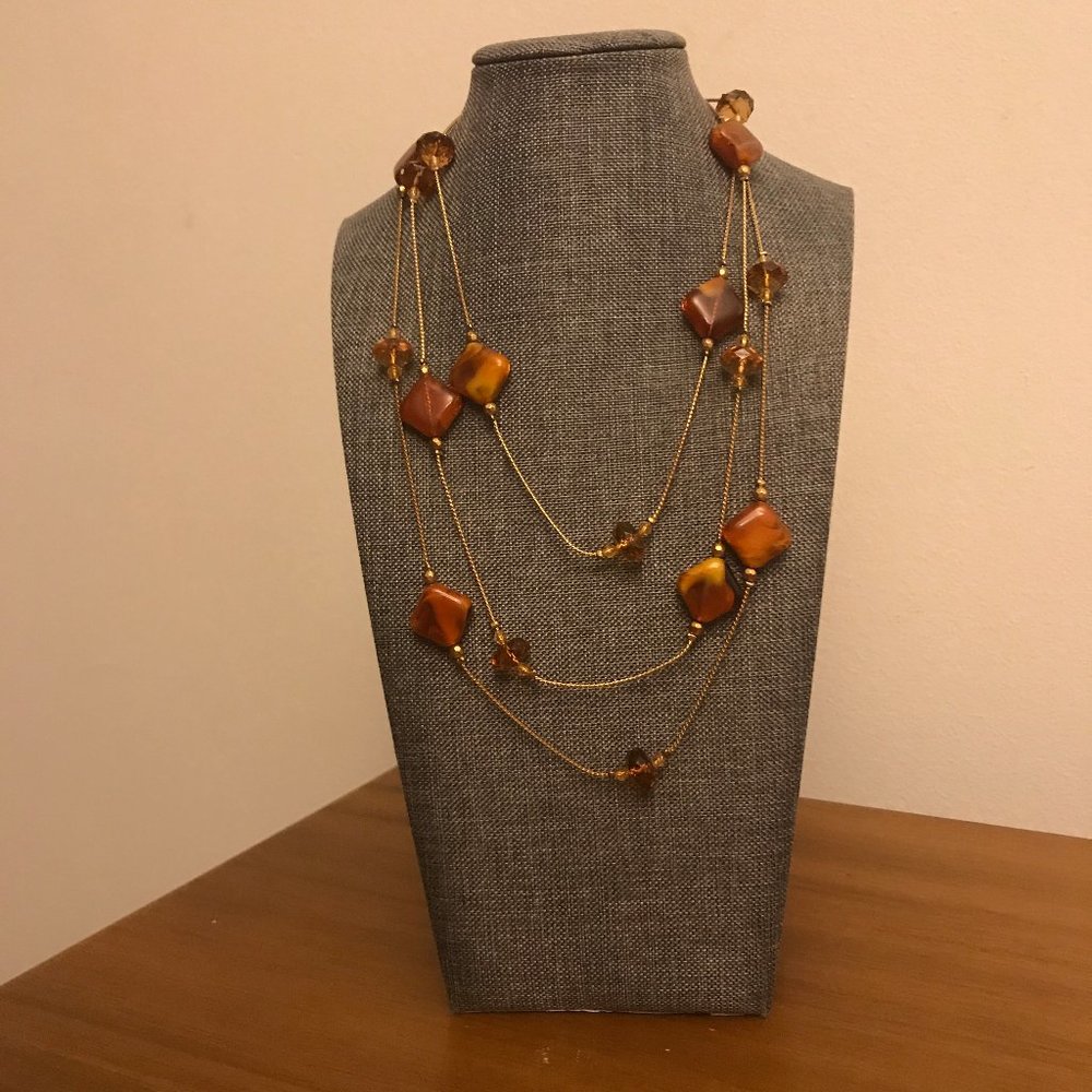 Brassy-gold chain with shimmery rust beads